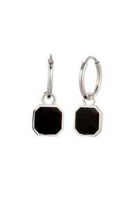 KUZZOÍ - Ohrringe Creolen Quadrat Emaille Schwarz 925 Sterling Silber - Gold