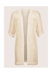 MADELEINE - Lange Strickjacke mit Glanz-Effekt - perlweiß / goldfarben