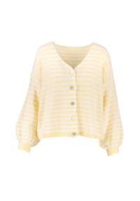 Seasons of April - Gestreifter CANDY Damen Cardigan, Kuschelig, Oversize, V-Ausschnitt, Strickjacke - Babyblau Weiß