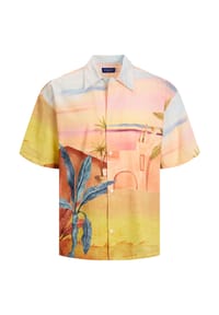 JACK & JONES - Hemd Kurzarmhemd LANDSCAPE SHIRT mit Kentkragen, Knopfleiste und All-Over-Print - mehrfarbig