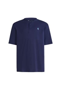 El Búho NOCTURNO® - Herren-Pyjamaoberteil, Kurzarm, Baumwolle, Knopfleiste, uni - blau
