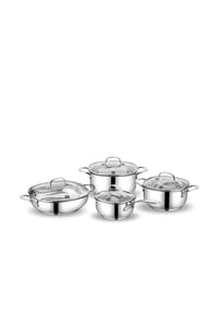 KORKMAZ - Korkmaz Lea Topfset aus hochwertigem 18/10-Edelstahl - 8-teiliges Set - Silber 60 x 30 x 25 cm