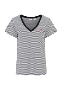 Levi's® - T-Shirt, V-Ausschnitt, Patch, Logo, Streifen, für Damen - weiß, schwarz
