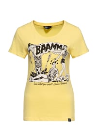 QUEEN KEROSIN - Print-Shirt mit Retro Front Print Bammm - gelb
