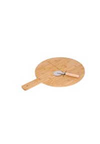 Cheffinger - Bambus Pizza-Set – 2-teilig mit Pizzabrett & Pizzaschneider - 