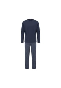 hajo - Herren Schlafanzug lang - Premium Cotton, Baumwolle, Rundhals, Allover-Print - Dunkelblau