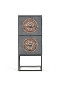 GINER & COLOMER - Kommode aus Mangoholz, 45 cm, moderner ethnischer Industriestil - 105 x 45 x 35 cm - Grau