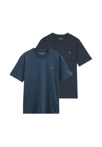 Marc O'Polo - Herren T-Shirt, 2er Pack - Small-Logo, Regular Fit, Baumwolle, uni - Blau/Weiß
