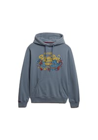 Superdry. - Herren Hoodie - VI Tokyo Relaxed Hood, Kapuze, Vintage Cracked Print, einfarbig - Blau