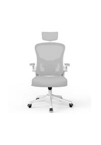 Rattantree - Ergonomischer Bürostuhl mit verstellbarer Höhe, Kopfstütze, klappbaren Armlehnen, Grau - grau