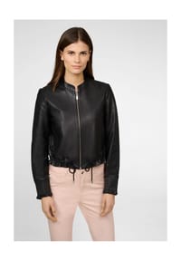 RICANO - Damen Lederjacke Lilly, Cropped Lederjacke mit Kordelzug am Bund - Alabasterweiss