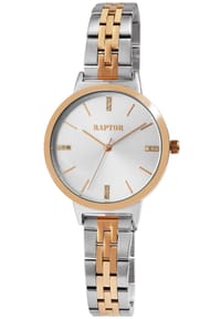 ONE ELEMENT Raptor - Damen Quarz Armbanduhr Fleur mit Edelstahlgliederarmband - 3 ATM - Mineralglas - gold-silber-weiß