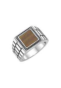 GIORGIO MARTELLO MILANO - Ring Siegelring mit Tigerauge-Einlage, Silber 925 - braun