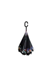 COFI - Stockschirm mit Motiven Pongee mit c-förmigen Plastikgriff - Blau 108 cm