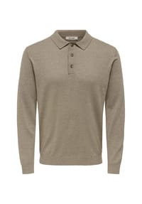 ONLY & SONS - Poloshirt Loui Langarmshirt mit Polokragen - beige-meliert