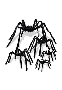 MANIKE - 5er-Set Realistische Halloween Spinnen mit Kunstfell – Biegsame Riesenspinnen in verschiedenen Größen - schwarz