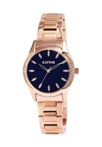 ONE ELEMENT Raptor - Damen Quarz Armbanduhr Salina mit Edelstahlgliederarmband - 3 ATM - Mineralglas - dunkelblau-rosegold