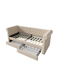 KOMHTOM - Polster-Sofabett 90x200 cm, beige, mit 2 Schubladen & Lattenrost – ohne Matratze - Beige