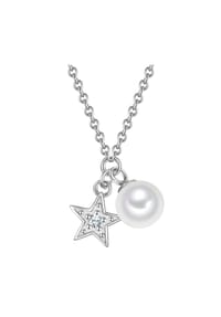 GLANZSTÜCKE MÜNCHEN - Damen Kette aus 925/- Sterling Silber in Silber mit Zirkonia und Süßwasser-Zuchtperle - silber