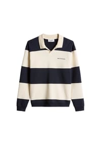 Marc O'Polo DENIM - Herren Polo-Sweatshirt - Sweat Troyer, Blockstreifen, Baumwolle, Relaxed Fit - Dunkelblau/Natur