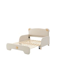 KOMHTOM - Polsterbett 140x200 cm, Samt beige, Bärenform, mit Schutzkanten – ohne Matratze - Beige