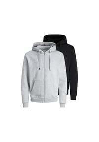 JACK & JONES - Herren Sweatjacken, 2er Pack - JJEBRADLEY SWEAT ZIP HOOD, Kapuze, einfarbig - Grau/Schwarz