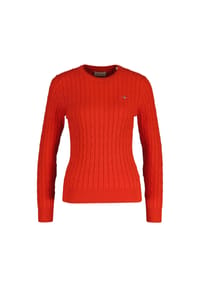 GANT - Damen Pullover - STRETCH COTTON CABLE C-NECK, Rundhals, Zopfstrick, Logo - 113  EGGSHELL