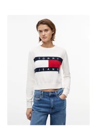 TOMMY Jeans - Pullover, Baumwolle, für Damen - YBH WHITE