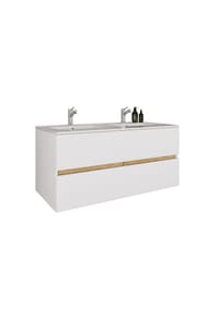 VCM. - 2-tlg. Doppelwaschtisch Cosila mit 2 Keramikbecken – Badschrank mit 2 Softclose-Schubladen, Maße Waschplatz Set: H. 51 x B. 112 x T. 47 cm, Cosila-I - Anthrazit / Honig-Eiche