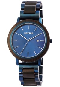 RAPTOR Raptor - Herren Quarz Armbanduhr Unathi mit Edelstahlgliederarmband - Mineralglas - blau-braun