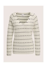 MADELEINE - Eleganter Wollpullover mit V-Ausschnitt - wollweiß / schwarz
