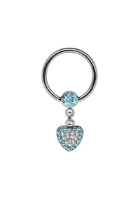 Adelia's - Intimpiercing Ring ,  Kette + Herz Steinen - hellblau