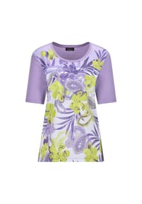 GOLDNER - Kurzgröße:  Glanzshirt mit floralem Paisley-Muster - weiß / flieder / gemustert