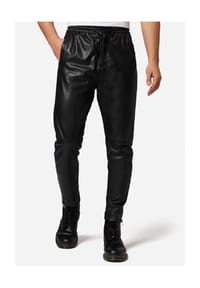 RICANO - Herren Lederhose Mike, Leder Jogg-Pant mit Reißverschluss am Beinabschluss - Schwarz