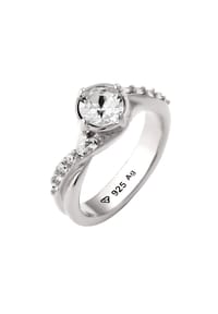 elli. - Ring Solitär Glas Kristalle Weiß 925 Sterling Silber - Silber