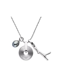 EMPORIO ARMANI N/A - Emporio Armani Herren-Halskette aus Edelstahl mit Anhänger aus Grasachat und Silber, EGS3315040 - Silber