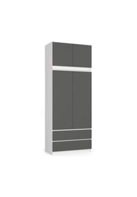 Akord - Kleiderschrank S90 mit Aufsatz, 2 Türen, 2 Schubladen und 6 Einlegeböden - erle
