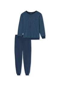 SCHIESSER - Herren Schlafanzug, lang - Bündchen, Baumwolle - Blau/Dunkelblau