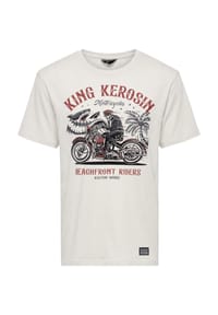 KING KEROSIN - Print-Shirt Mehrfarbiger Frontprint mit Motorrad-Motiv Beachfront Riders - offwhite