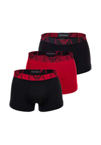EMPORIO ARMANI - Herren Trunks, 3er Pack - BOLD MONOGRAM, Shorts, Stretch Cotton - Schwarz/Rot/Schwarz