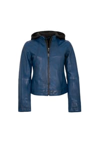 JILANI - Damen Lederjacke Lammnappa Kapuze blau - blau