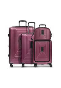 REDOLZ Essentials 14 - Essentials 14 4-Rollen Kofferset + Beautycase 4 tlg. mit Dehnfalte + Laptopfach - aubergine metallic