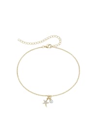 SMART JEWEL® - Fusskette Seestern mit Zirkonia Steine, Muschelperle, Silber 925 - Vergoldet