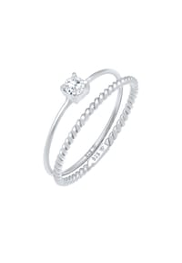 elli. - Ring Zirkonia Gedreht Twisted 2Er Set 925 Silber - Gold
