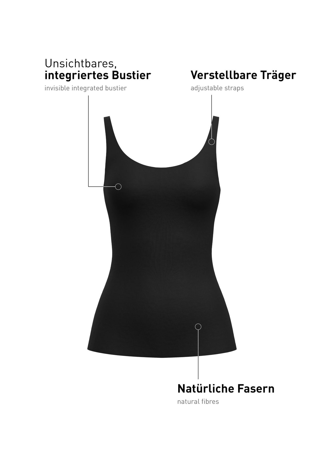 Calida Damen Tank-Top Mit Verstellbaren TräGern & Bustier Natural Skin, Schwarz, M