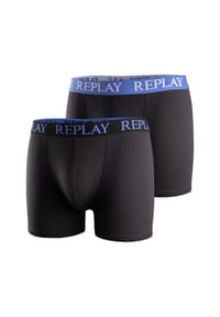 REPLAY - Herren Boxer Shorts, 2er Pack - Trunks, Cotton Stretch - Blau/Schwarz
