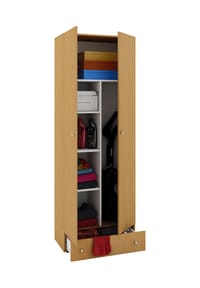 VCM. - Holz-Besenschrank | 6 Fächer | Maße: . B. 70 x H. 196 x T. 40 cm | Haushaltsschrank | Mehrzweckschrank | Extra Schublade - Vandol - Buche