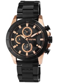 RAPTOR Raptor - Herren Quarz Armbanduhr Theo mit Edelstahlgliederarmband - 3 ATM - Mineralglas - gold-schwarz-silber