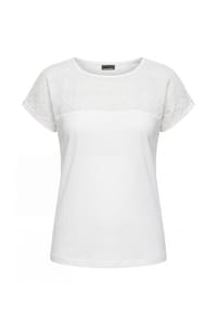 GOLDNER - Shirt mit Spitze aus Baumwolle und Jersey - weiß