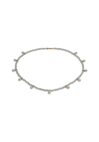 DI PERLE® DI PERLE Schmuckkollektion - Süßwasser Zuchtperlen Halskette Collier aus 925er Silber vergoldet mit Prehnit, 42 cm - weiß